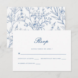 Beautiful Blue Floral Classic Wedding Rsvp Card