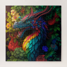 Beautiful Blue Floral Dragon Puzzle