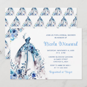 Beautiful Blue Floral Dress Bridal Shower Invitation