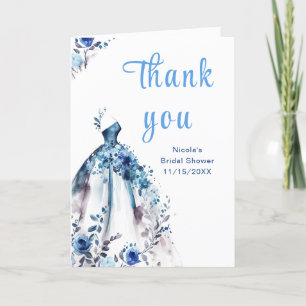 Beautiful Blue Floral Dress Bridal Shower Thank You Card