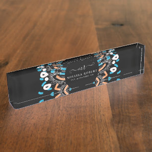 Beautiful Blue Floral Mandala Marble Monogrammed Nameplate