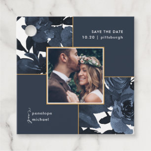 Beautiful Blue Floral Photo Save the Date Favour Tags