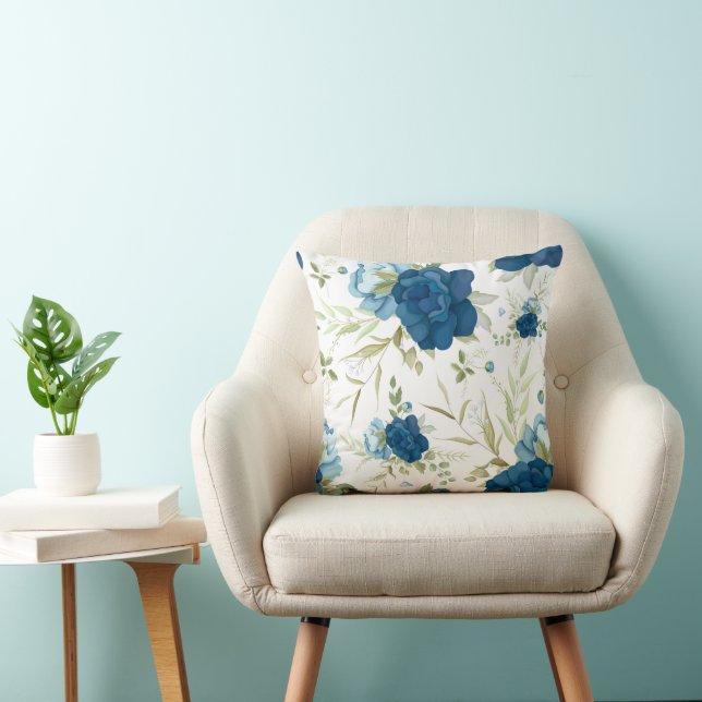 Beautiful Blue Floral Seamless Pattern Throw Pillow (Chair)