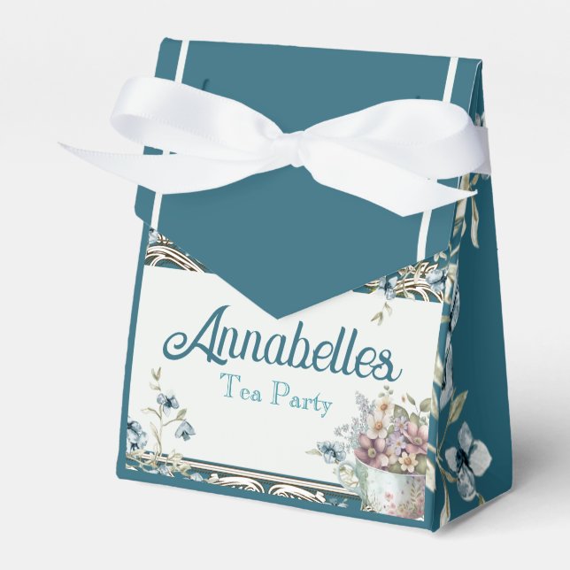 Beautiful Blue Floral Tea Party Favor Box (Front Side)