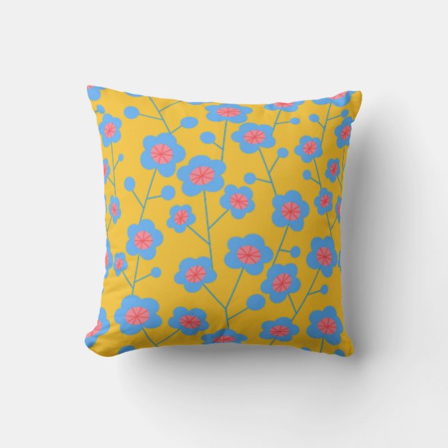 Beautiful blue floral throw pillow (Front)