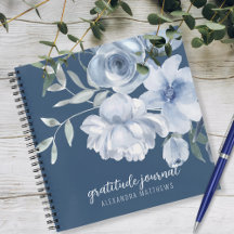 Beautiful Blue Floral Watercolor Gratitude Journal