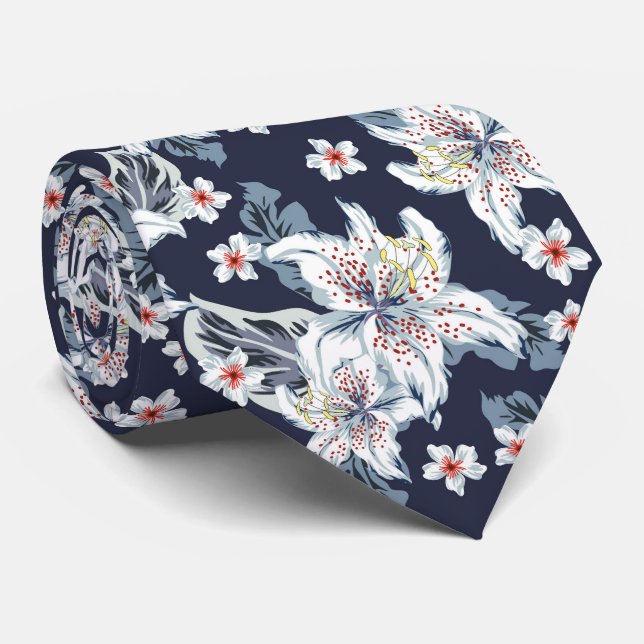Beautiful blue flower pattern tie (Rolled)