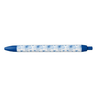 Beautiful Blue Flower Seamless Pattern Black Ink Pen