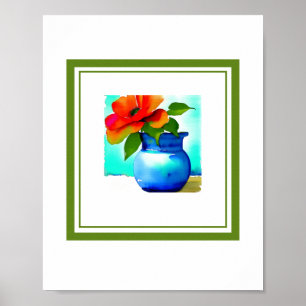 Beautiful Blue Flower Vase Left Side Flower Poste Poster