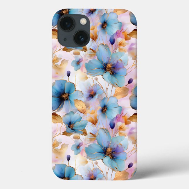 Beautiful Blue Flowers Alcohol Ink Pastel Case-Mate iPhone Case (Back)