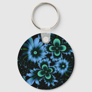 Beautiful Blue Flowers Fine Fractal Art Keychain