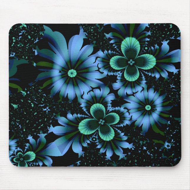 Beautiful Blue Flowers Fine Fractal Art Mouse Pad (Front)