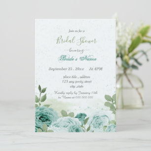 beautiful blue flowers green leaves bridal shower invitation