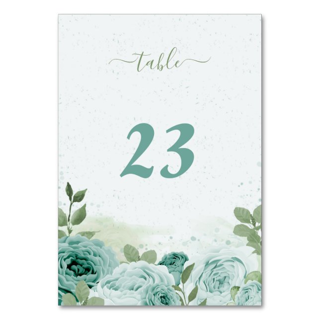 beautiful blue flowers greenery botanical table number (Front)