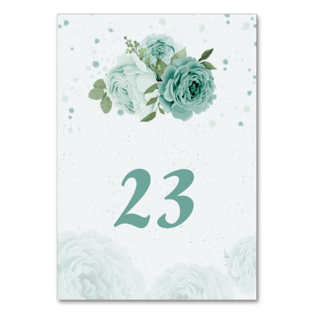 beautiful blue flowers greenery botanical table number (Back)