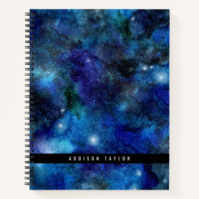 Beautiful Blue Galaxy Starry Night Sky Notebook (Front)