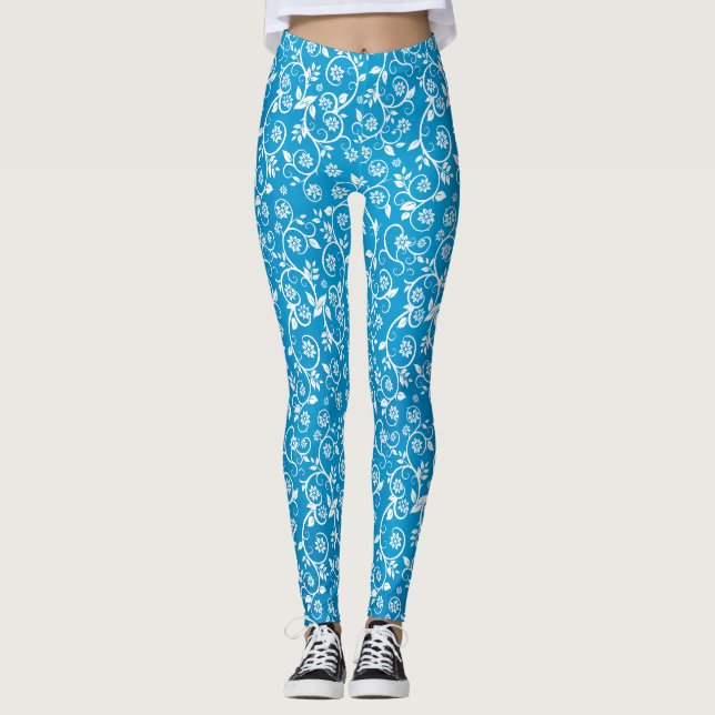 Beautiful Blue Geometric Pattern Leggings (Front)