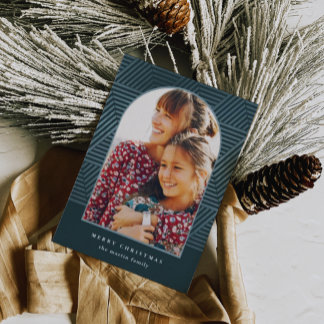 Beautiful Blue Geometric Pattern Photo Christmas Holiday Card