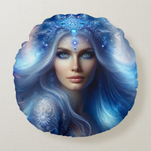 Beautiful blue Goddess  Round Pillow