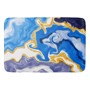 Beautiful Blue, Gold and White Swirls like Water   Bath Mat