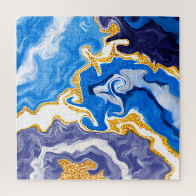 Beautiful Blue, Gold and White Swirls like Water   Jigsaw Puzzle (Vertical)