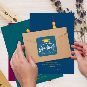 Beautiful Blue Gold Grad Hat 2025 Graduation Square Sticker