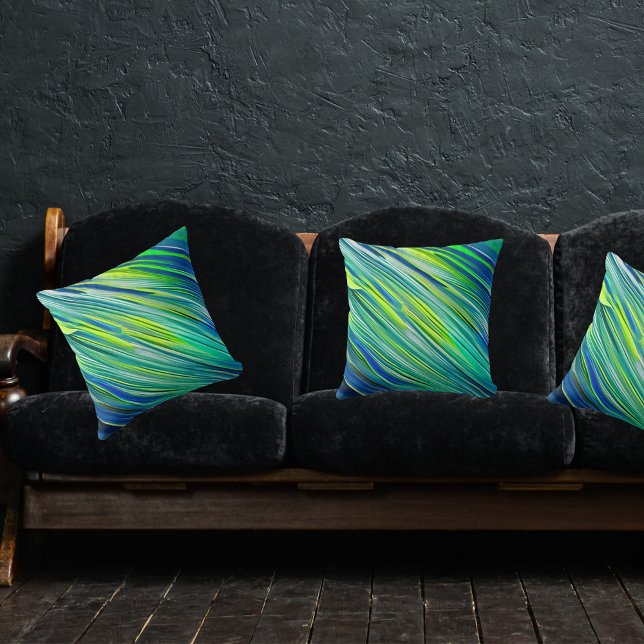 Beautiful Blue Green Linear Stylish Chic Throw Pillow (Creator Uploaded)