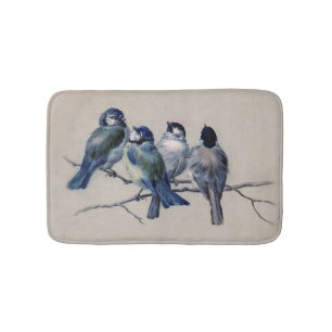Beautiful Blue Grey Birds on a Branch Vintage Bath Mat