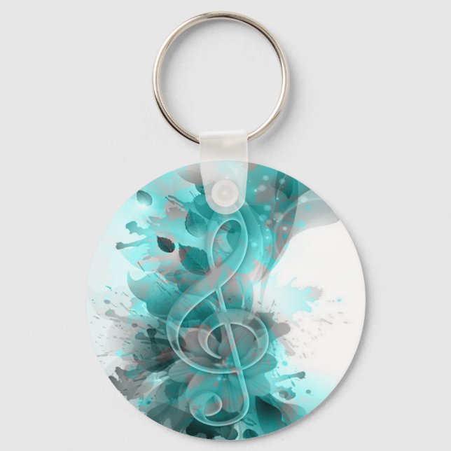 Beautiful blue grey cool splatter flowers leaves keychain (Front)