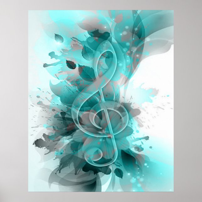 Beautiful blue grey cool splatter flowers leaves poster (Front)