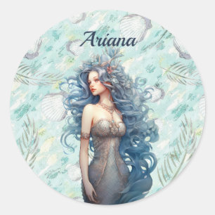 Beautiful Blue-Haired Mermaid  Classic Round Sticker