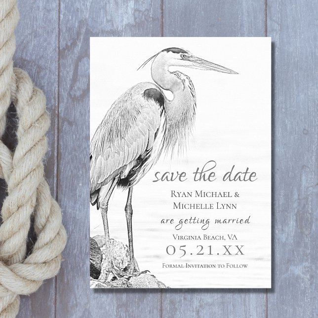 Beautiful Blue Heron Water Bird Sketch Wedding Save The Date (Creator Uploaded)