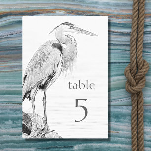 Beautiful Blue Heron Water Bird Sketch Wedding Table Number