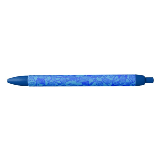 Beautiful Blue Honeysuckle Pattern by W. Morris Black Ink Pen (Front)