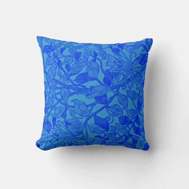 Beautiful Blue Honeysuckle Pattern by W. Morris Throw Pillow (Front)