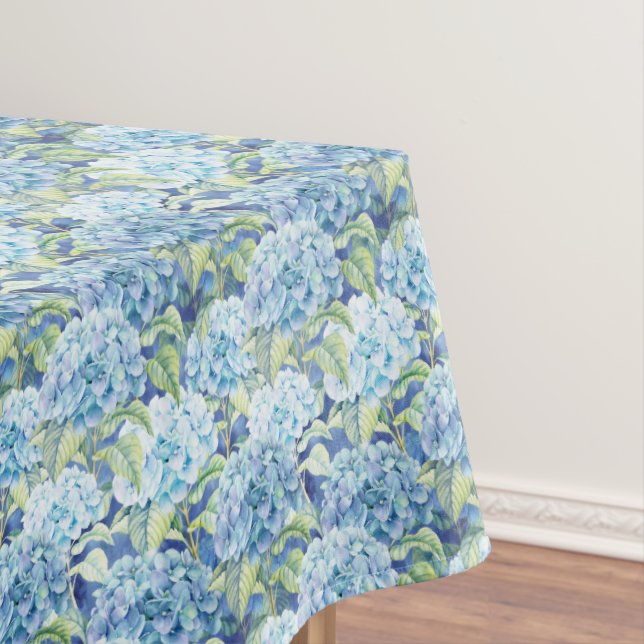 Beautiful Blue Hydrangea Flower Pattern Tablecloth (In Situ)