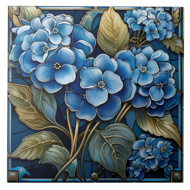 Beautiful Blue Hydrangea Flower Tile (Front)
