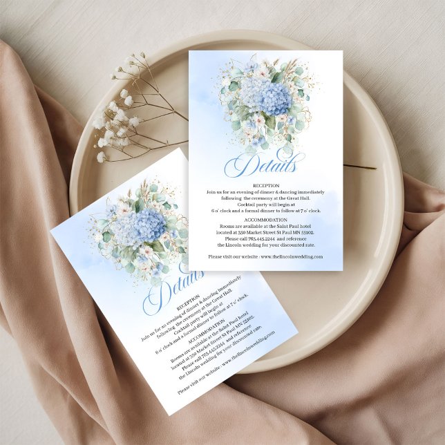 Beautiful Blue Hydrangea Wedding details card (Beautiful Blue Hydrangea Wedding details card)