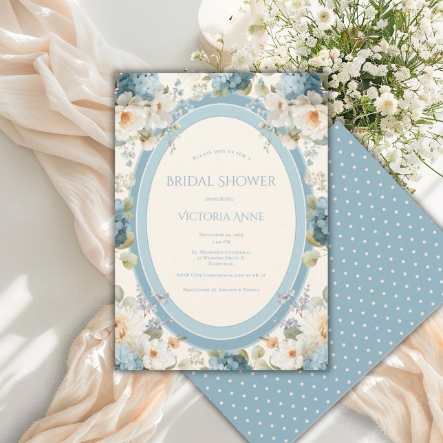 Beautiful Blue Hydrangeas Floral Bridal Shower Invitation (Creator Uploaded)