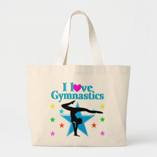 BEAUTIFUL BLUE I LOVE GYMNASTICS DESIGN LARGE TOTE BAG
