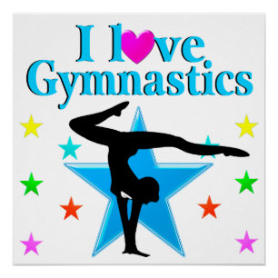 BEAUTIFUL BLUE I LOVE GYMNASTICS DESIGN POSTER