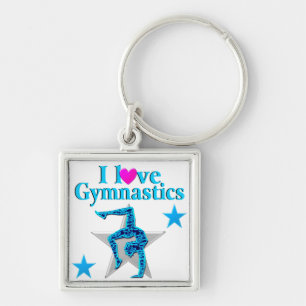 BEAUTIFUL BLUE I LOVE GYMNASTICS KEYCHAIN