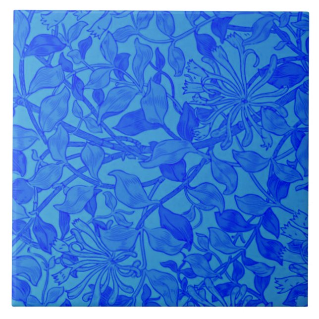 Beautiful blue indigo honeysuckle pattern tile (Front)