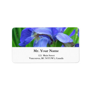 beautiful blue iris flowers label