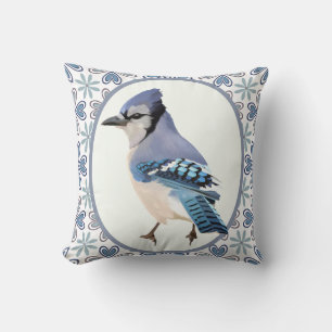 Beautiful Blue Jay Bird Throw Pillow