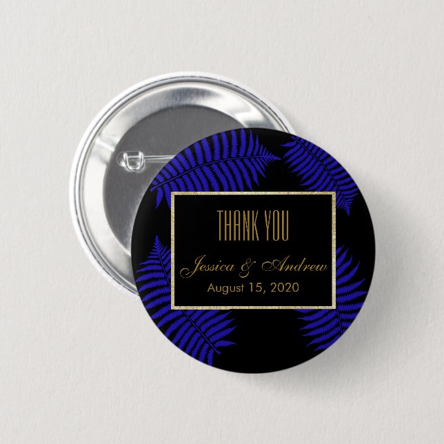 Beautiful Blue Leaf Bracken Wedding 2 Inch Round Button (Front & Back)