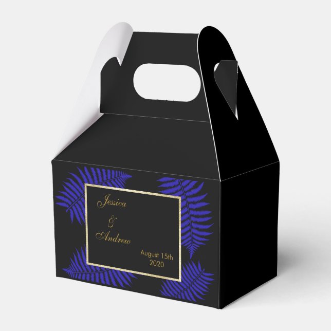 Beautiful Blue Leaf Bracken Wedding Favor Box (Front Side)