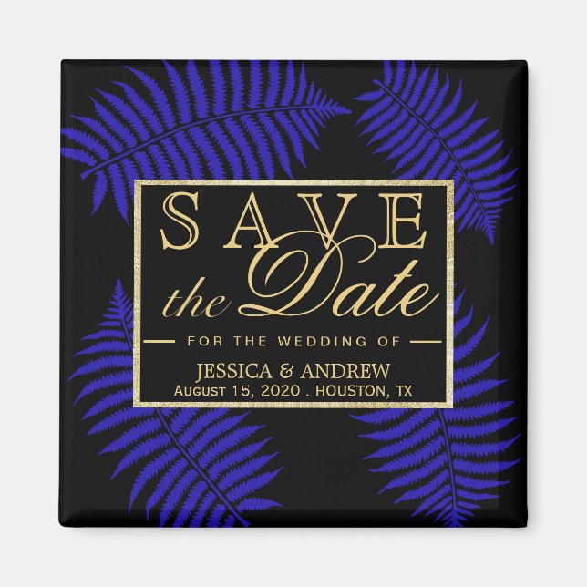 Beautiful Blue Leaf Bracken Wedding Magnet (Front)