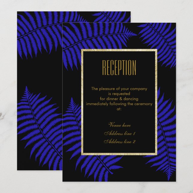 Beautiful Blue Leaf Bracken Wedding Reception Invitation (Front/Back)