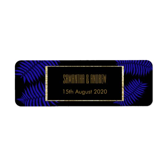 Beautiful Blue Leaf Bracken Wedding Return Address Label